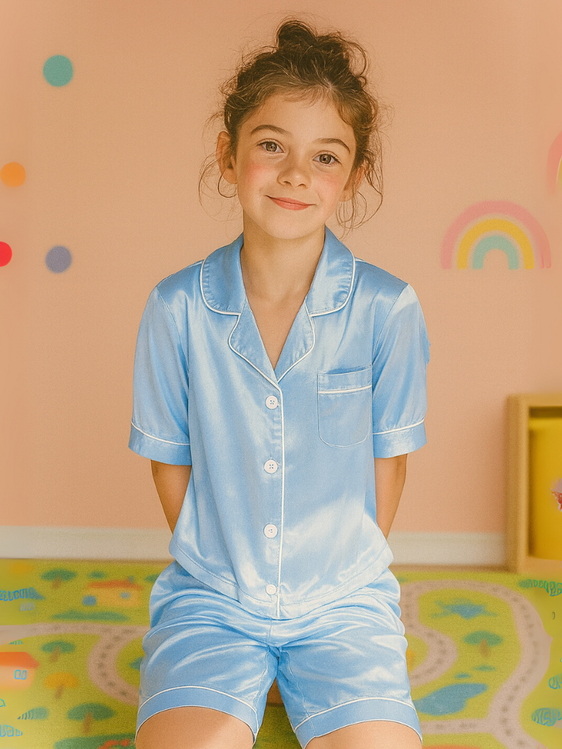 Kids 3 Piece Pajama Set – Cozy Girls Sleepwear with Shorts, Pants & Collared Top