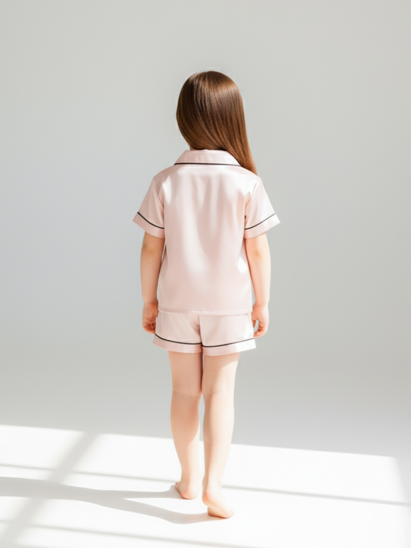 Children’s 100% Mulberry Silk Short Sleeve Pajama Set – Silk Sleepwear for Kids