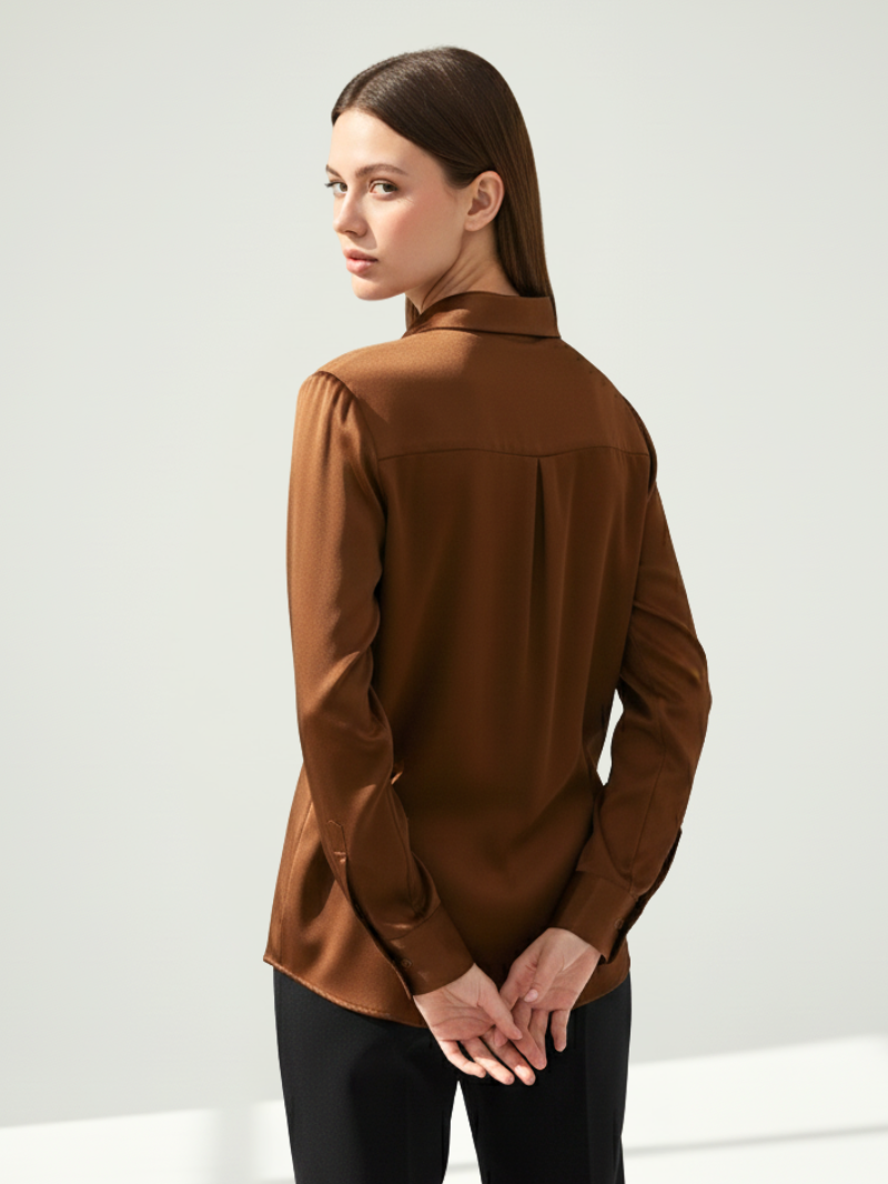 Women’s 100% Mulberry Silk Long-Sleeve Shirt – Professional Suit Top