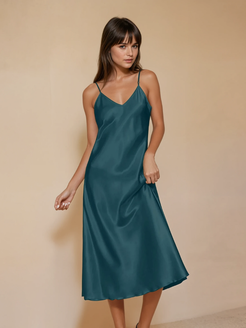 Elegant Satin Summer Maxi Dress for Women – Flowy Beach & Party Gown