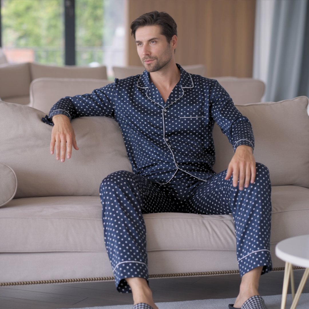 Men’s Patterned Pajama Set – Soft Feel & Elegant Comfort