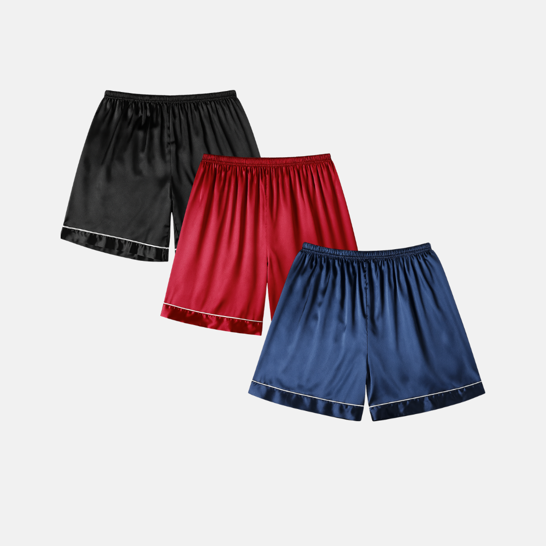 Men’s 3pc Sleep Shorts – Luxury Nightwear with Soft Satin Feel