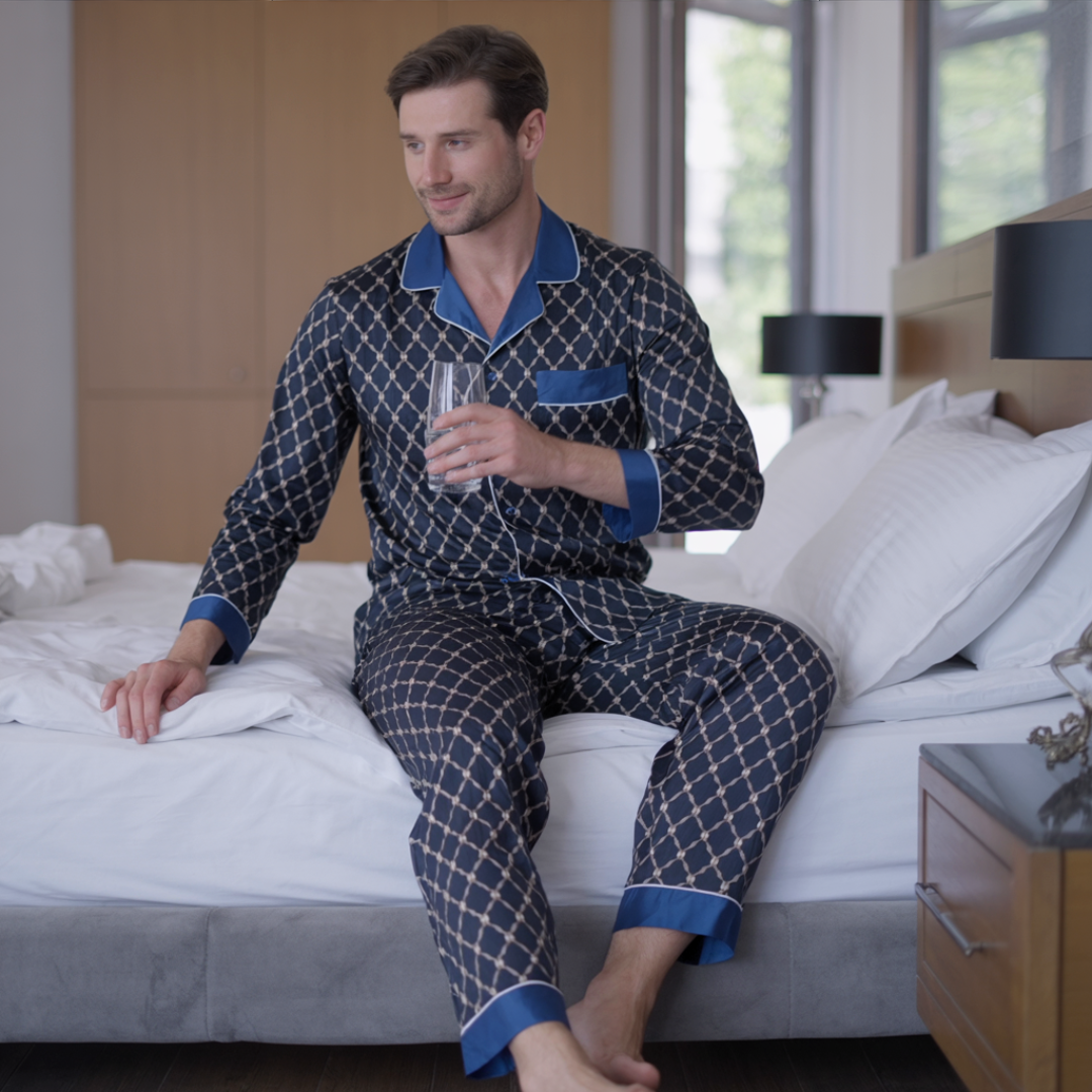 Men’s Patterned Pajama Set – Soft Feel & Elegant Comfort
