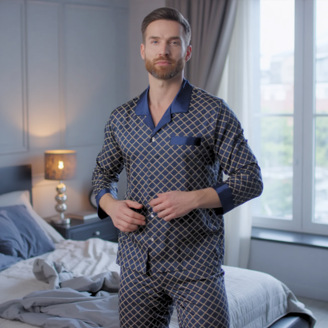 Men’s Patterned Pajama Set – Soft Feel & Elegant Comfort