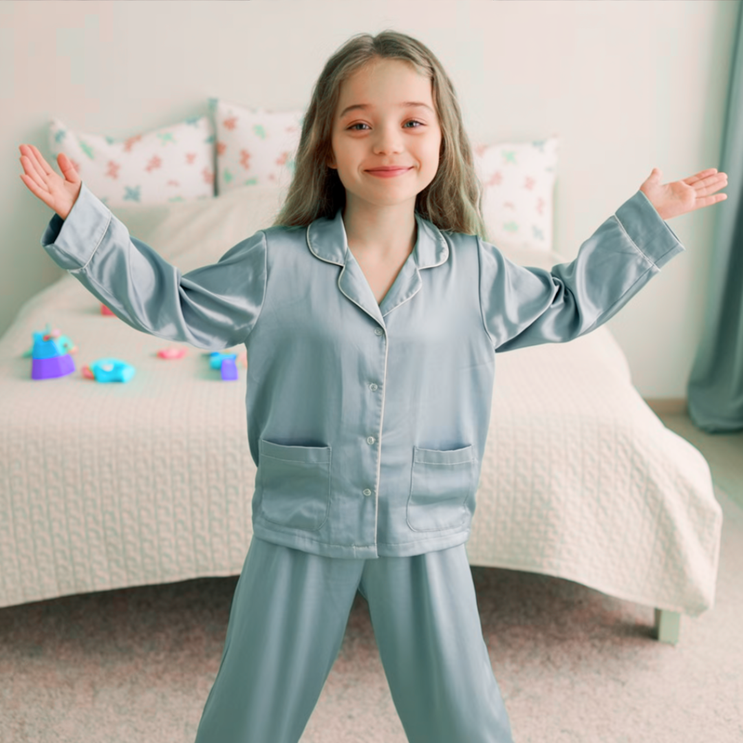 100% Mulberry Silk Pajamas for Kids – Comfortable Long Sleeve Set
