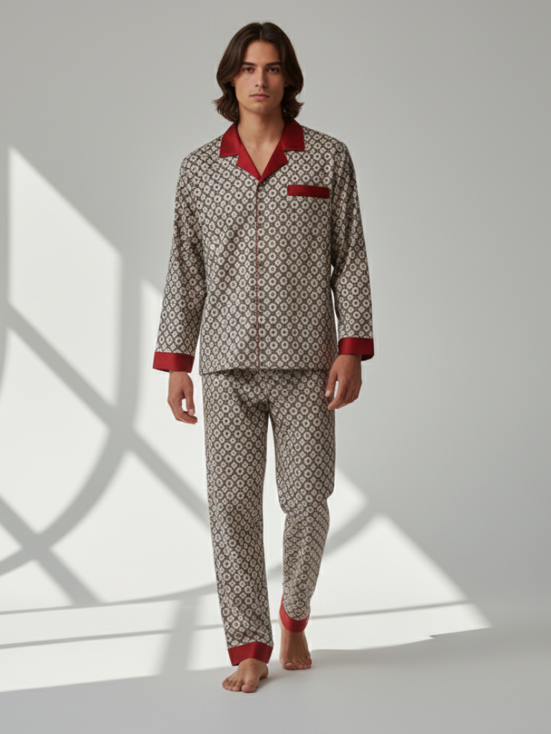 Men’s Patterned Pajama Set – Soft Feel & Elegant Comfort