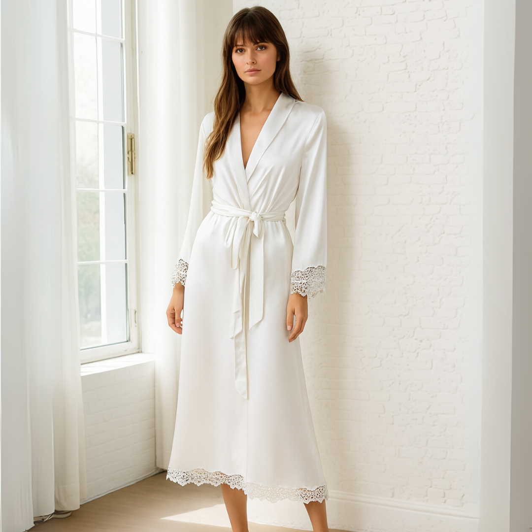 Silk Satin Lace Robes – Bridesmaid and Bride Wedding Long Robe, Elegant Bathrobe and Lingerie Robe for Women