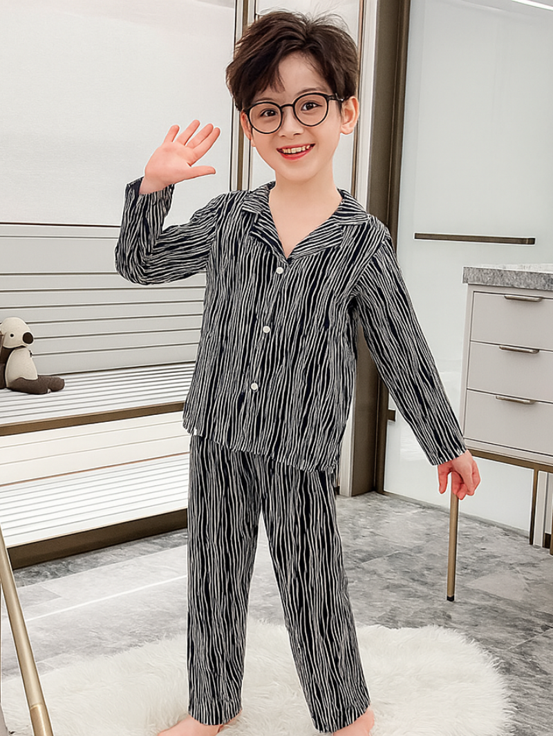 Boys’ Satin-Feel Pajama Set – Soft Long Sleeve Sleepwear for Comfortable Nights