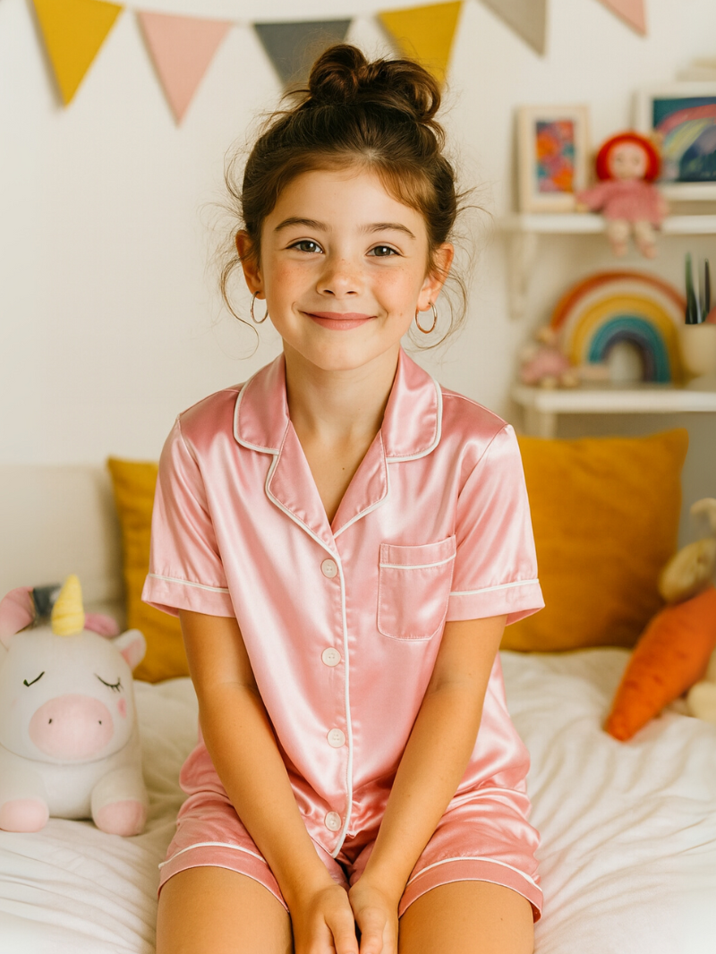 Kids 3 Piece Pajama Set – Cozy Girls Sleepwear with Shorts, Pants & Collared Top