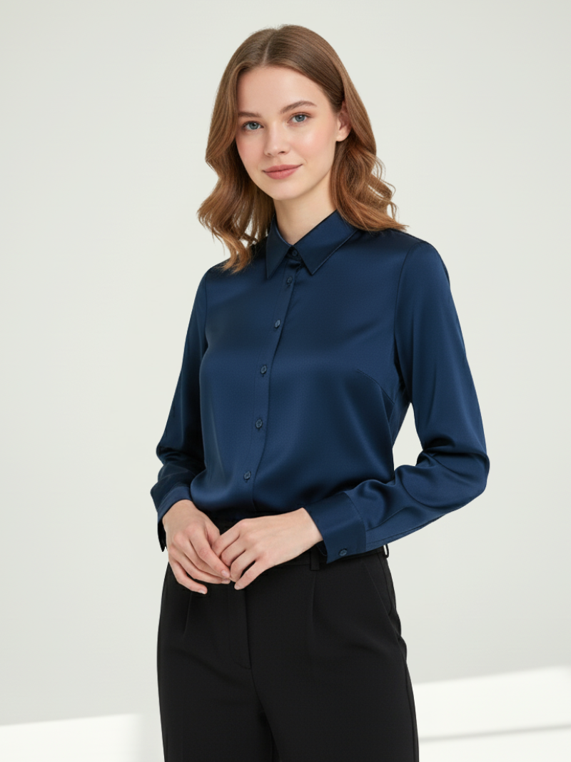 Women’s 100% Mulberry Silk Long-Sleeve Shirt – Professional Suit Top