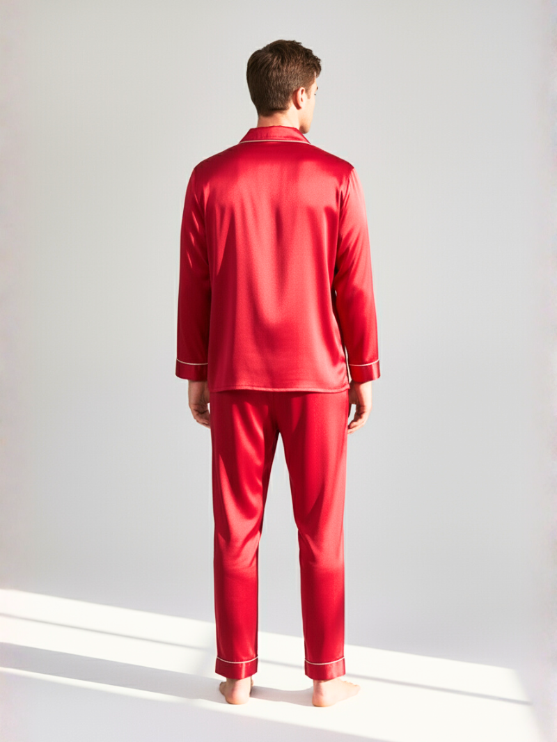 Men’s 100% Mulberry Silk 16 Momme satin crepe Pajama Set Long Sleeve Shirt & Trousers