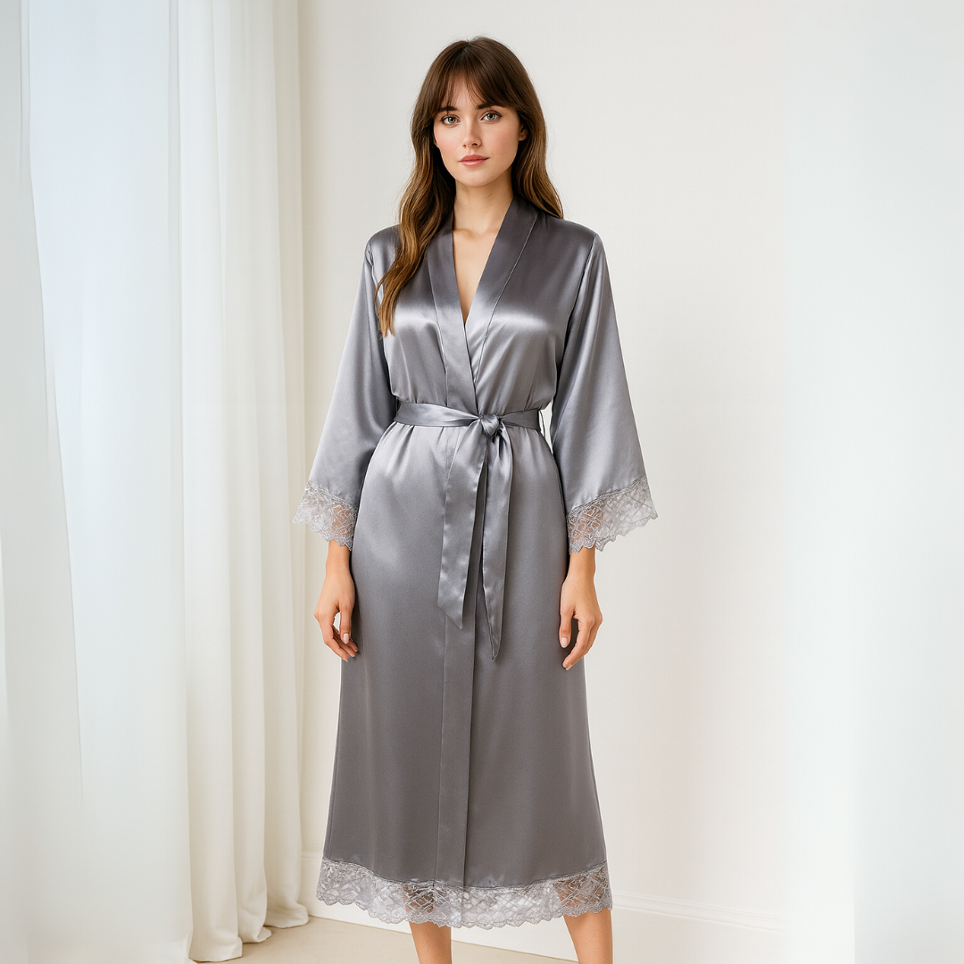 Silk Satin Lace Robes – Bridesmaid and Bride Wedding Long Robe, Elegant Bathrobe and Lingerie Robe for Women