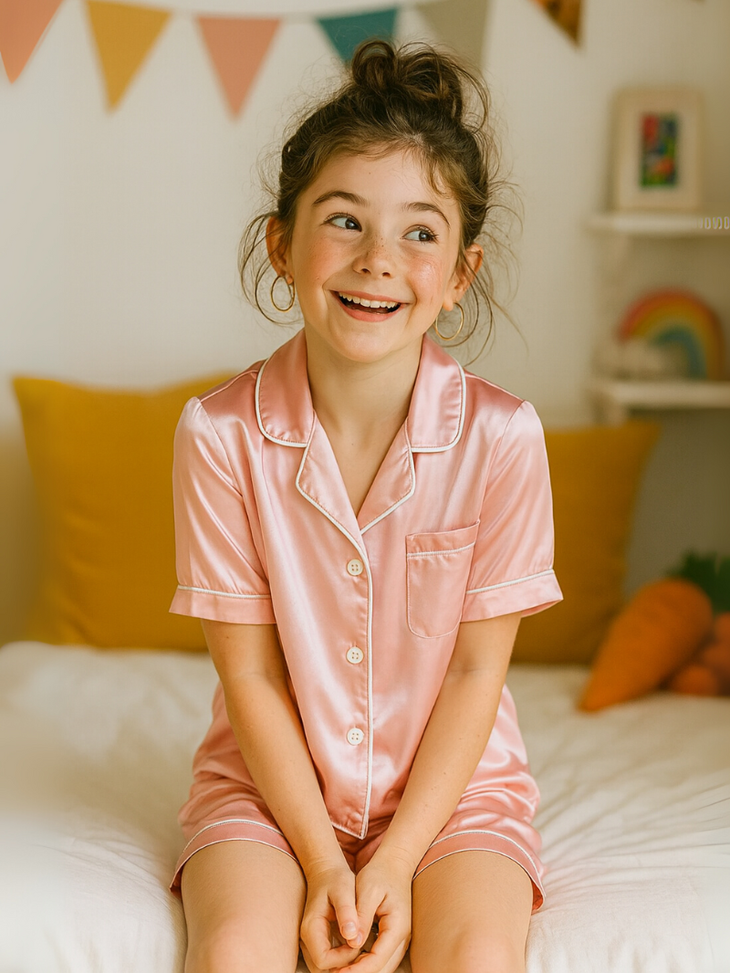 Kids 3 Piece Pajama Set – Cozy Girls Sleepwear with Shorts, Pants & Collared Top