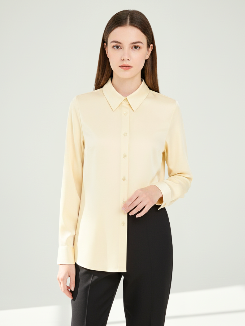 Women’s 100% Mulberry Silk Long-Sleeve Shirt – Professional Suit Top