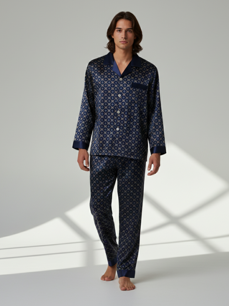 Men’s Patterned Pajama Set – Soft Feel & Elegant Comfort