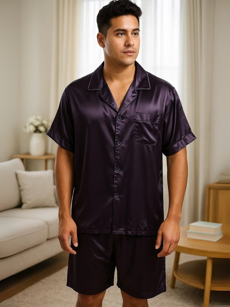 Men’s Silk Short Pajama Set – Lightweight Summer Sleepwear & Loungewear