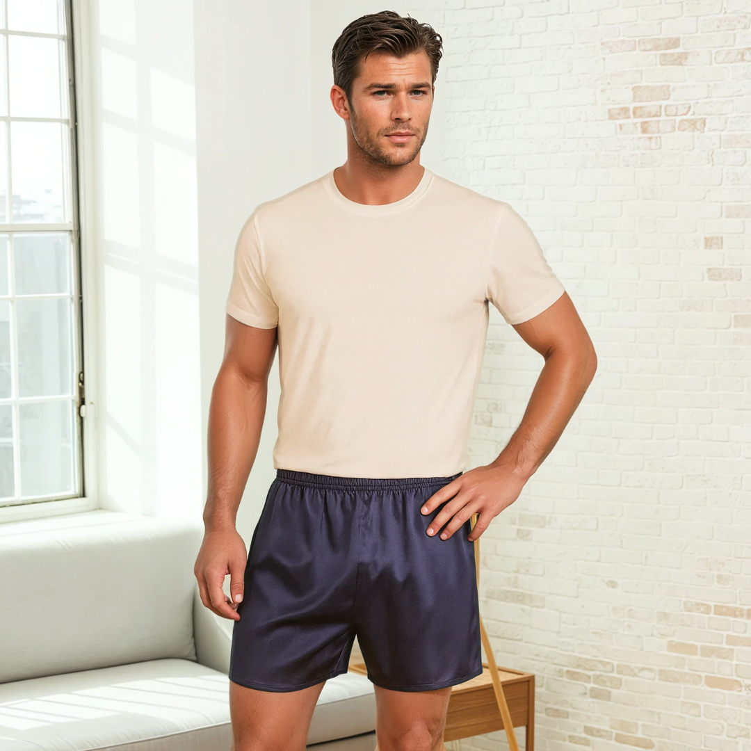 Men’s 100% Mulberry Silk Shorts – Luxurious Lightweight Nightwear