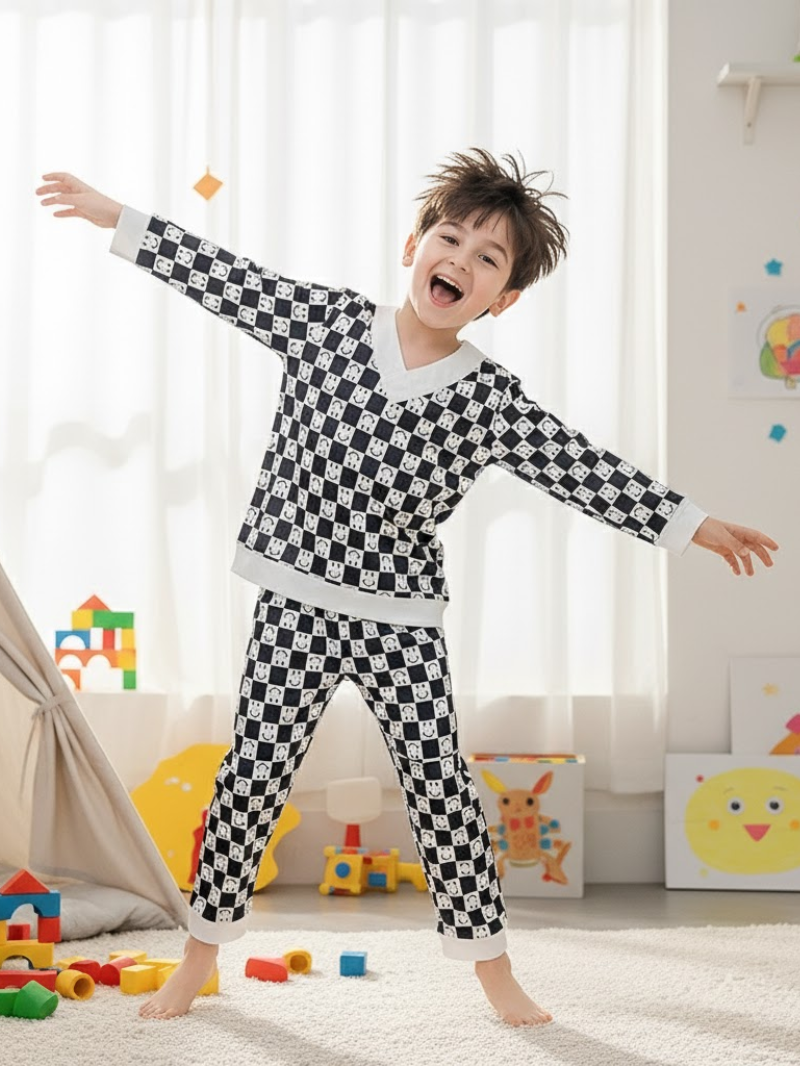 Boys’ Satin-Feel Pajama Set – Soft Long Sleeve Sleepwear for Comfortable Nights