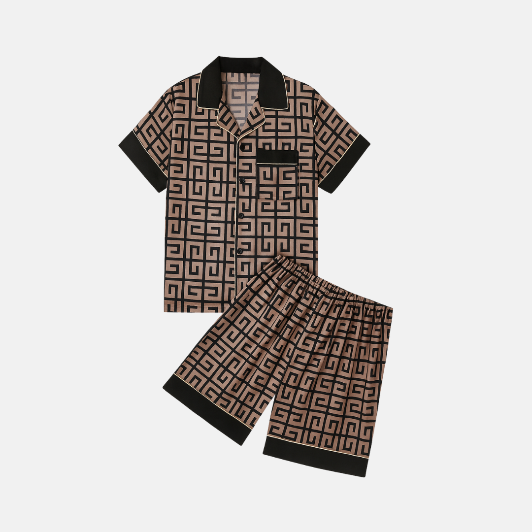 Men’s Silk-Like Pajama Set – Geometric Patterned Sleepwear