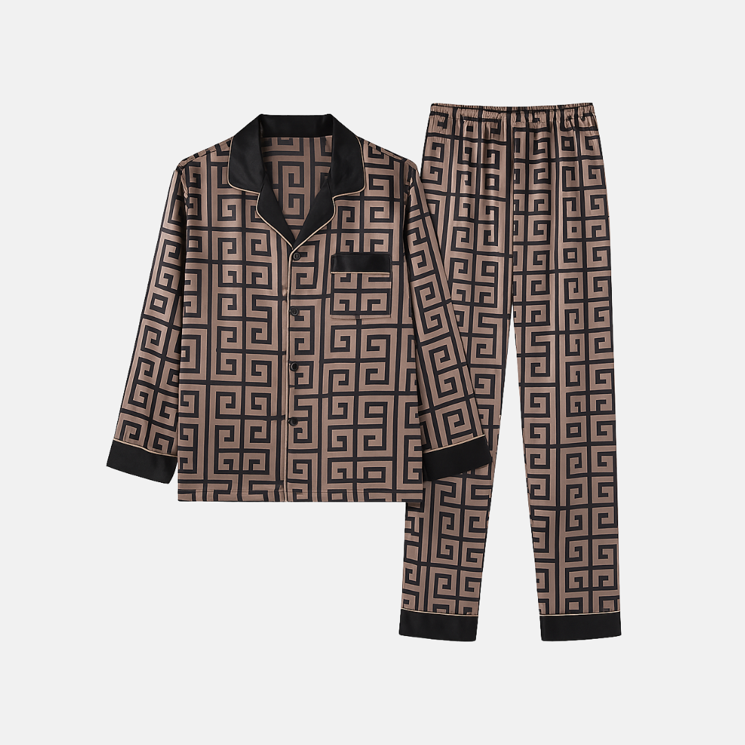 Men’s Silk-Like Pajama Set – Geometric Patterned Sleepwear