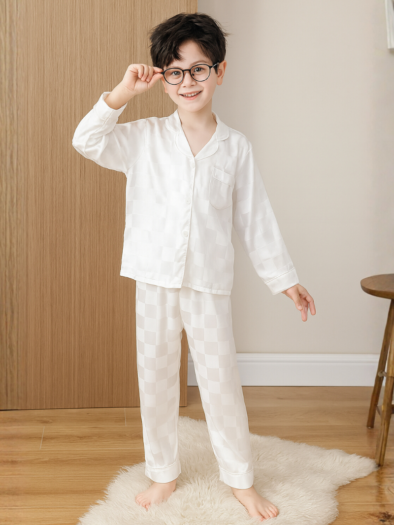 Boys’ Satin-Feel Pajama Set – Soft Long Sleeve Sleepwear for Comfortable Nights