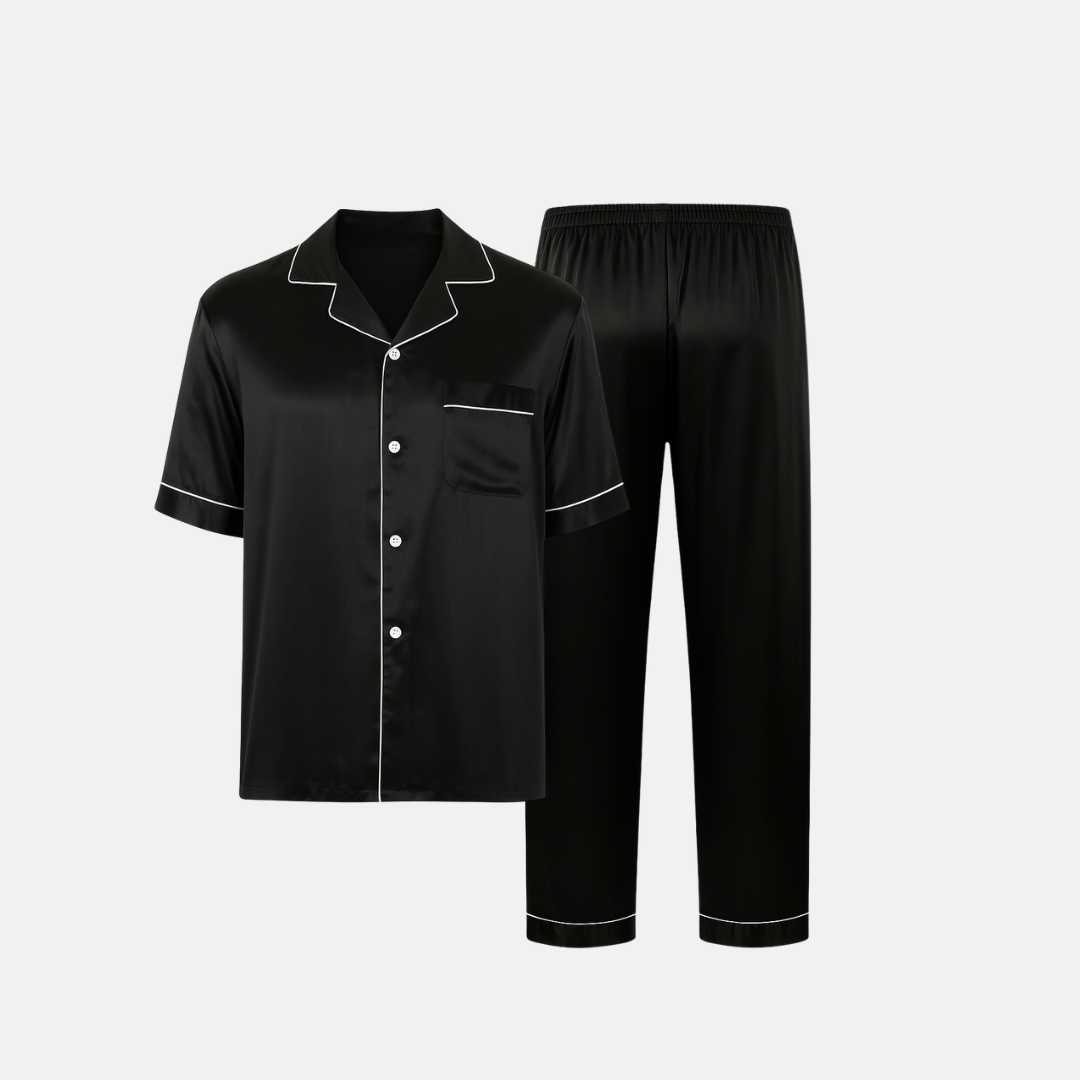 Men’s Black Pajama Set – Short Sleeve Luxury Sleepwear