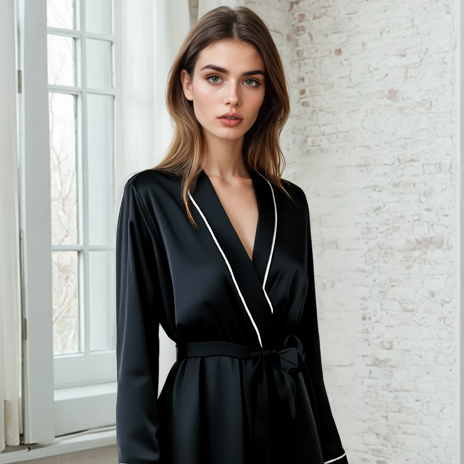 Elegant 100% Mulberry Silk Robe – Long Sleeve V-Neck Belted Silk Robe for Women