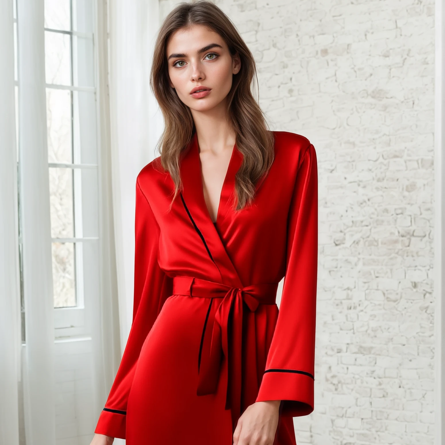 Elegant 100% Mulberry Silk Robe – Long Sleeve V-Neck Belted Silk Robe for Women