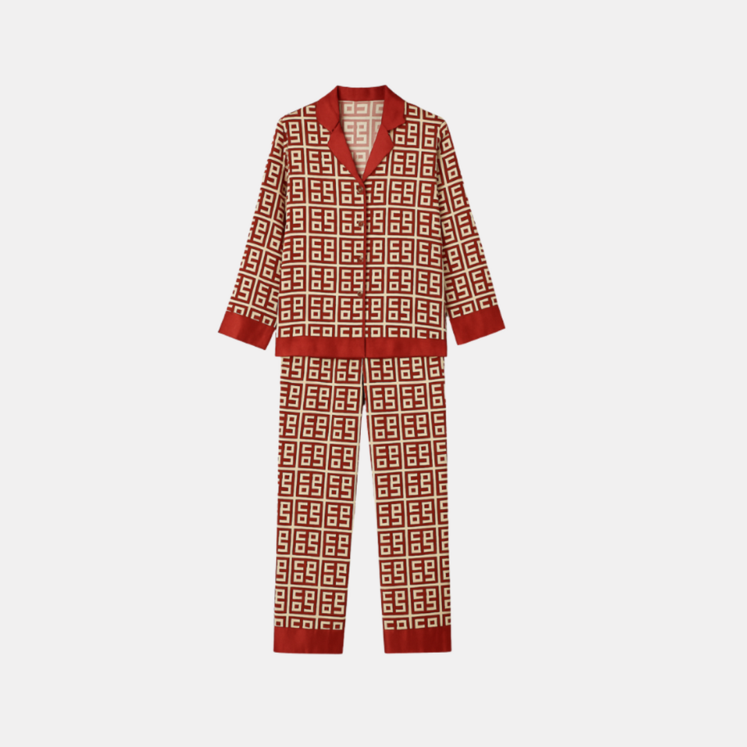Women's Ice Silk Pajama Set – Long Sleeve V-Neck Cardigan with Satin Look – Breathable & Lightweight Loungewear