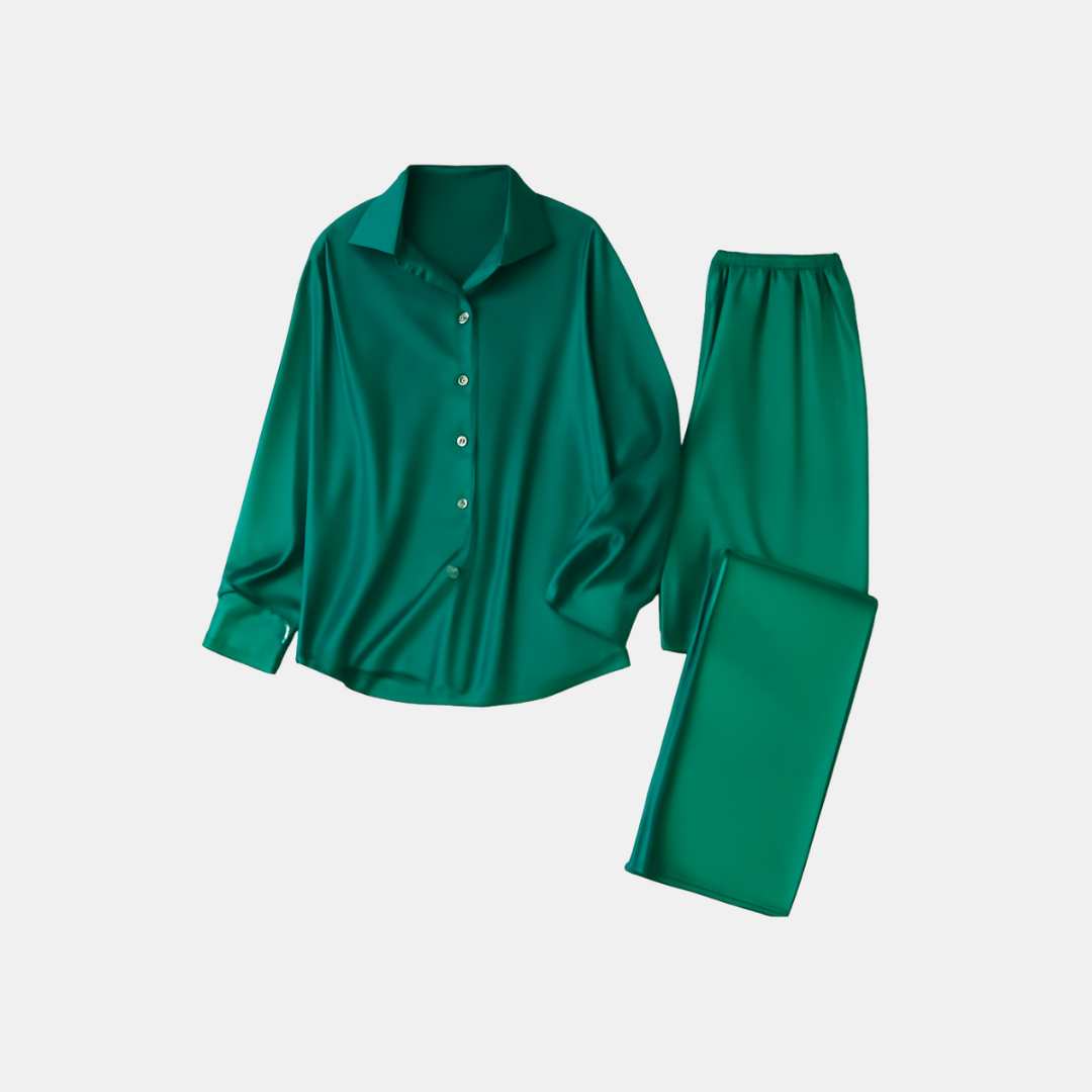 Textured Imitation Silk Pajamas for Women – Long Sleeve Pants Set for Autumn, Loose Comfortable Home Wear