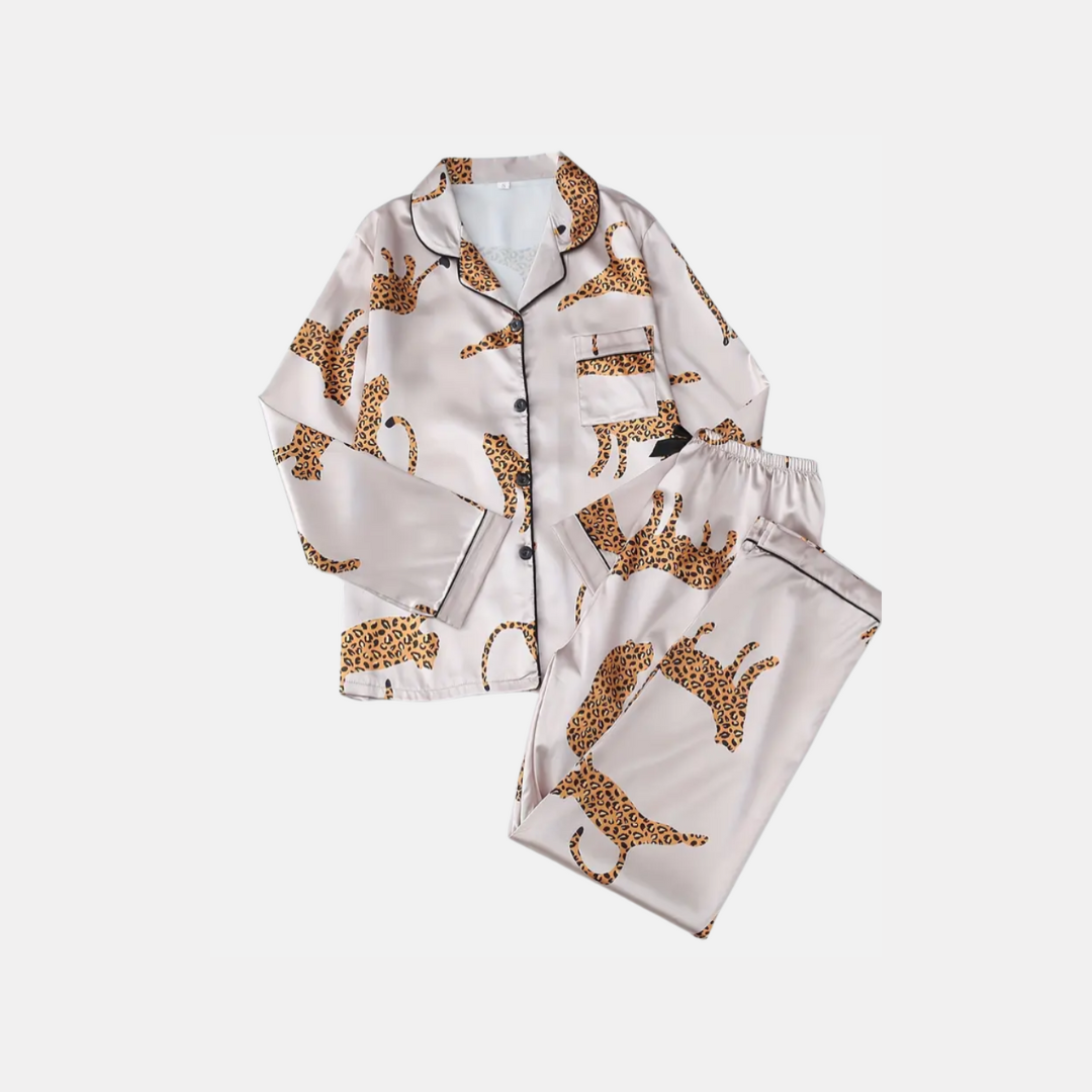 Leopard Print Satin Pajama Set for Women – Soft, Lightweight & Casual Sleepwear