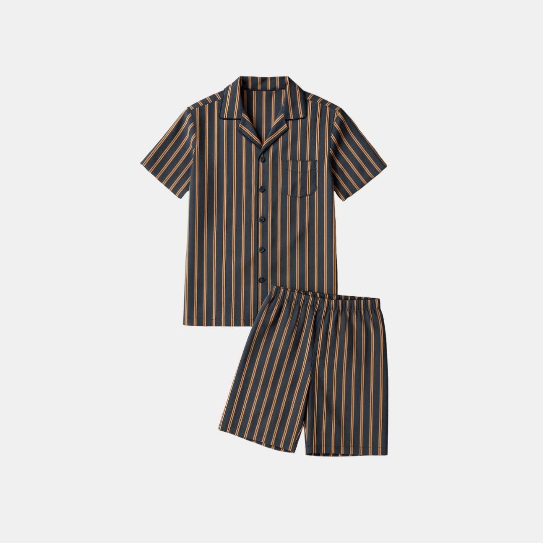 Men’s Reversible Collar Summer Pajama Set – Cool, Breathable, Skin-friendly Shorts and Short Sleeve Top