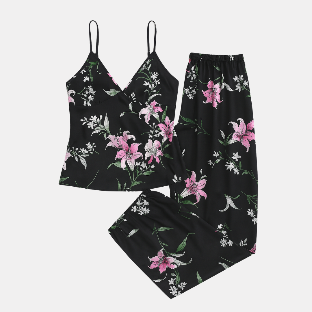 Women's Camisole Polyester Pajama Set – Crew Neck Top and Elastic Waist Pants for Everyday Comfort
