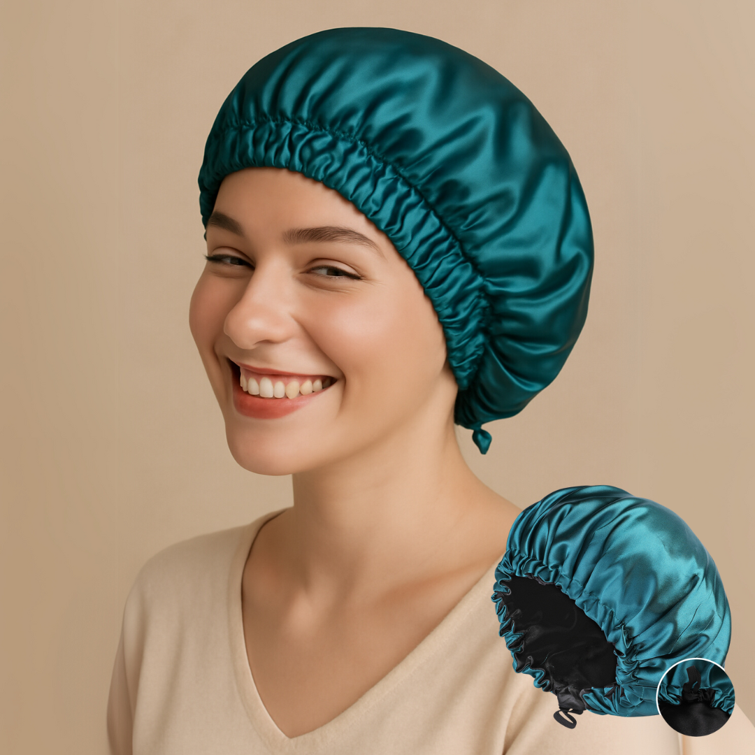 Double-Sided Satin Sleeping Cap for Women – Elastic Hair Care and Shower Cap with Button