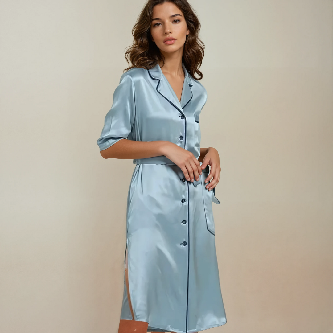 Retro Lace-Up Silk Pajama Skirt – Comfortable 100% Mulberry Silk Loungewear for Women