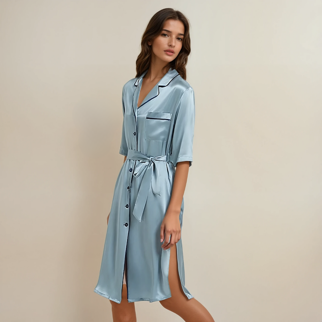 Retro Lace-Up Silk Pajama Skirt – Comfortable 100% Mulberry Silk Loungewear for Women