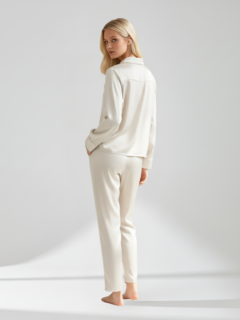 100% Mulberry Silk Women’s Pajama Set – Luxurious Long Sleeve Sleepwear