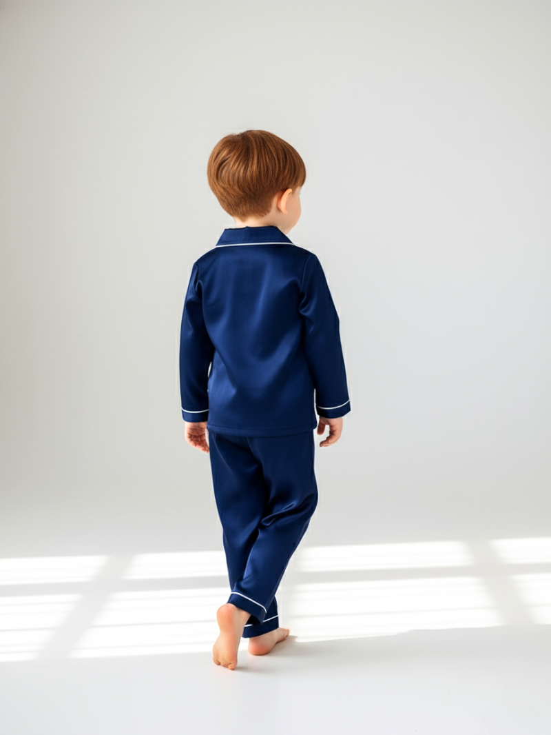 100% Mulberry Silk Kids Pajama Set – Soft Long Sleeve Nightwear with Elegant Black Trim