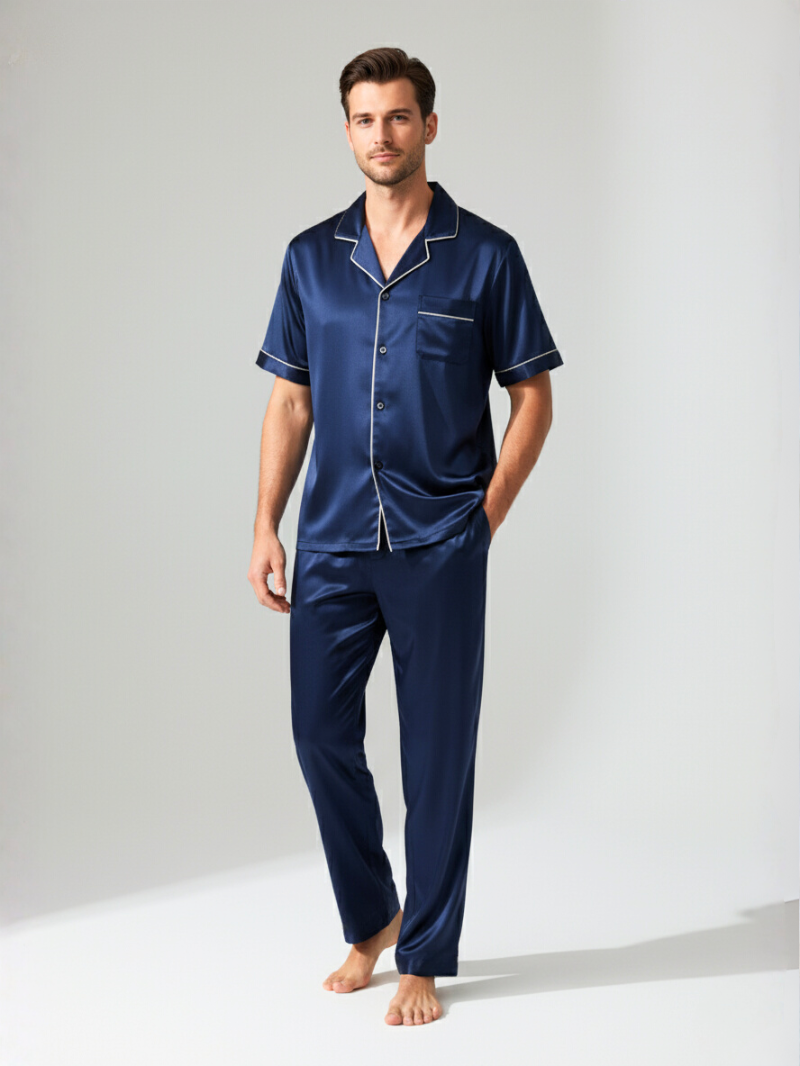 Men’s 100% Mulberry Silk Lightweight Summer Short Sleeve Shirt and Pants Set