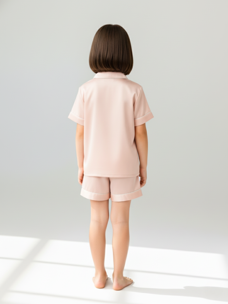 Children’s 100% Mulberry Silk Short Sleeve Pajama Set – Silk Sleepwear for Kids