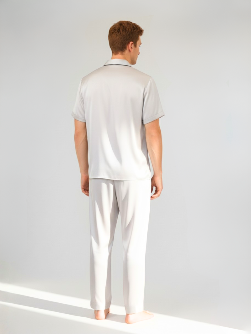 Men’s 100% Mulberry Silk Lightweight Summer Short Sleeve Shirt and Pants Set