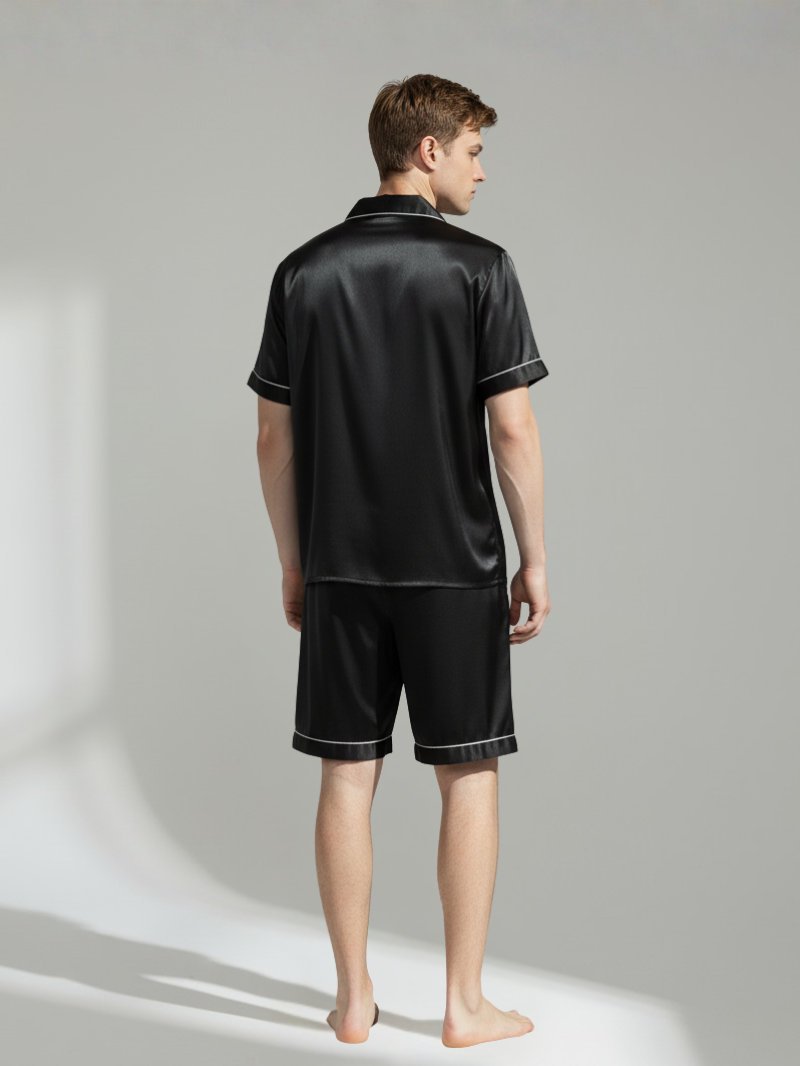 Men’s 100% Mulberry Silk Short Sleeve Set – Suit Collar Loungewear Set
