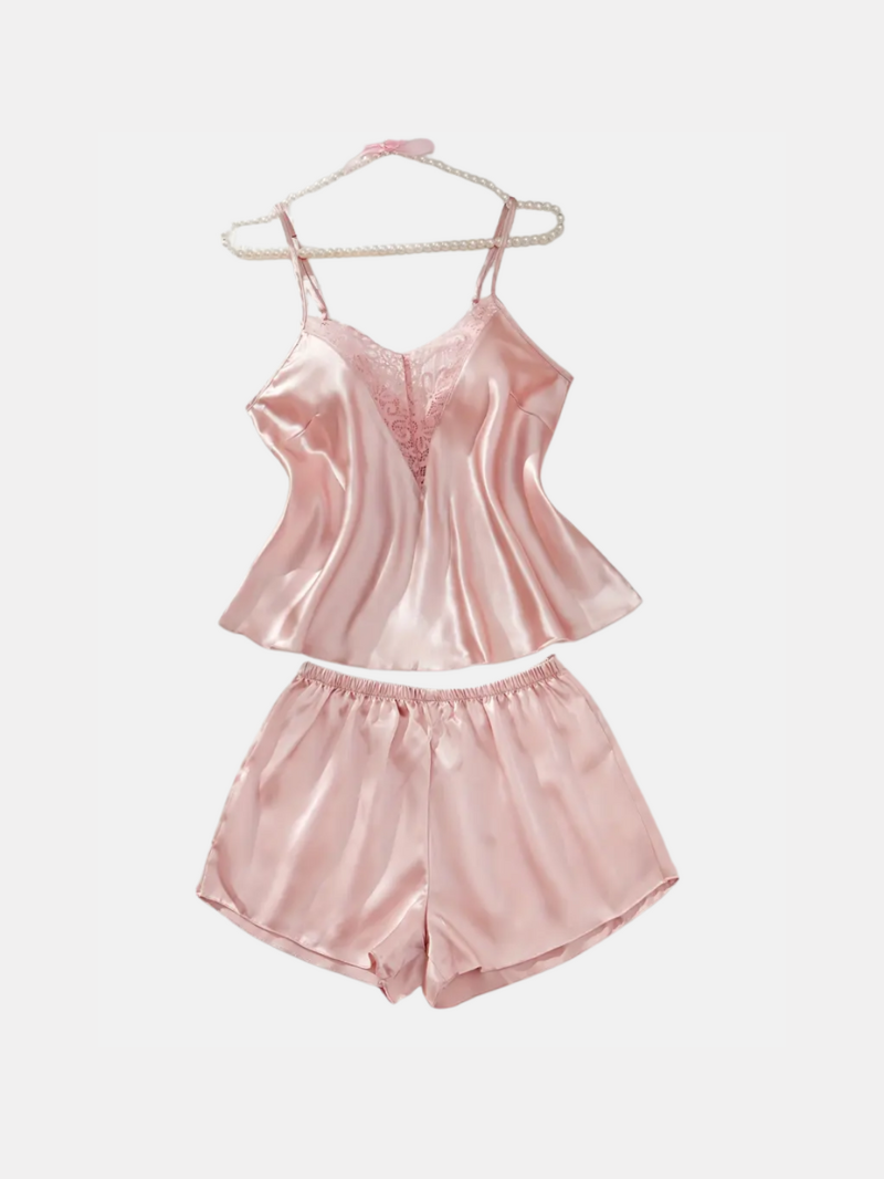 Women's V-neck front and back lace patchwork Pajama Set