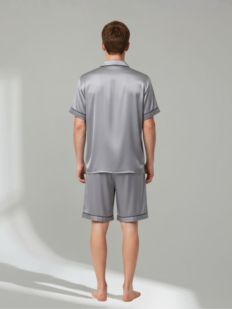 Men’s 100% Mulberry Silk Short Sleeve Set – Suit Collar Loungewear Set