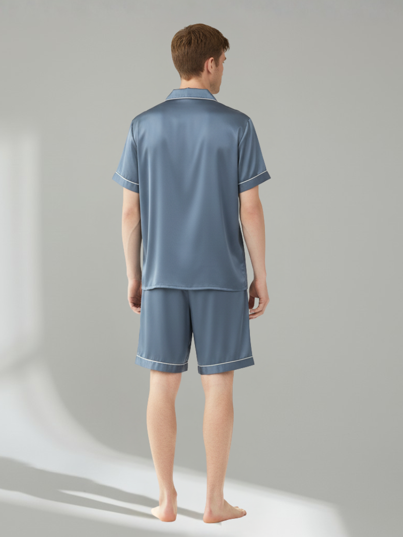 Men’s 100% Mulberry Silk Short Sleeve Set – Suit Collar Loungewear Set