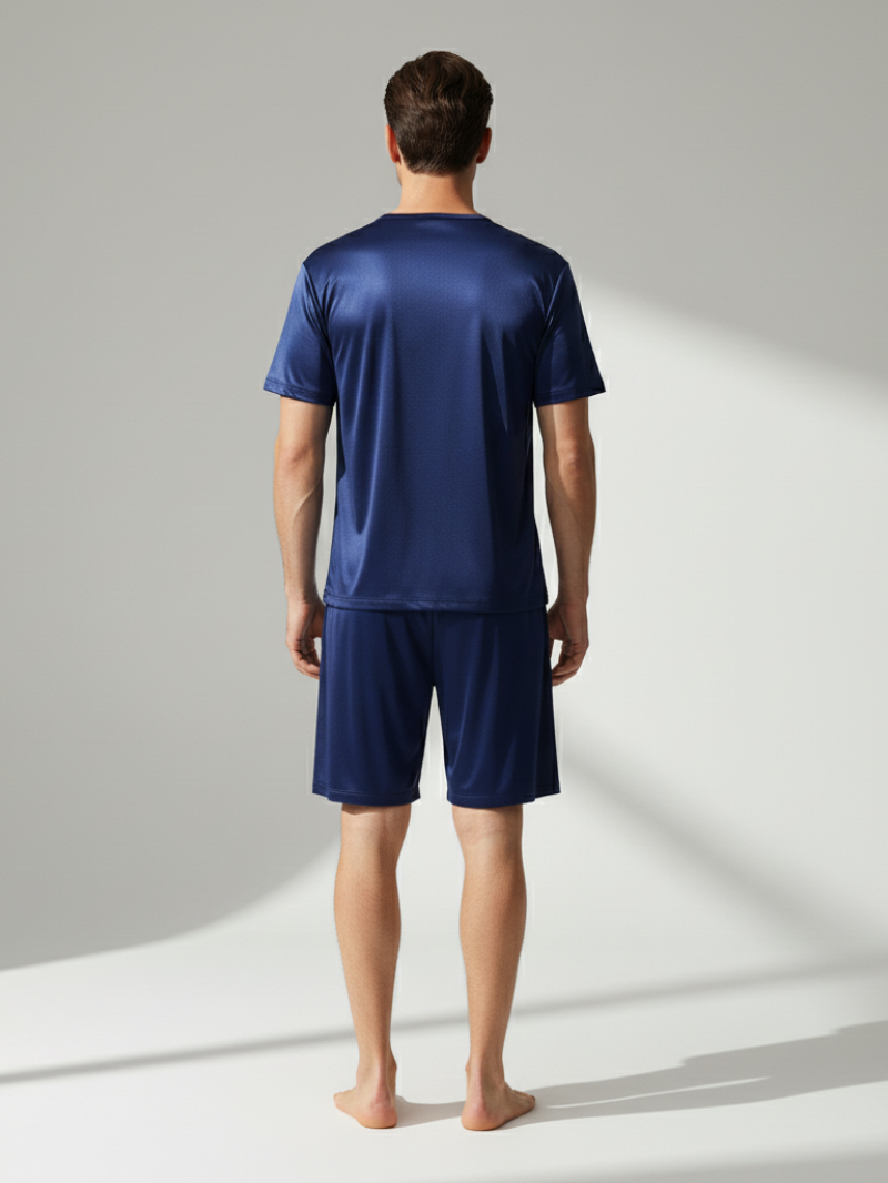 Men’s 100% Mulberry Silk Short Suit – Round Neck, Short-Sleeved Loungewear Set