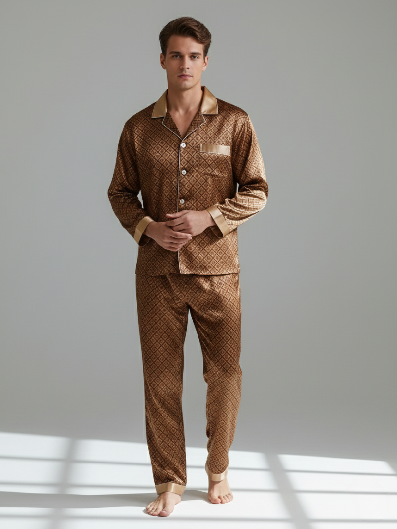 Men’s Silk-Feel Pajama Set – Lightweight Long & Short Sleeve Sleepwear for All Seasons