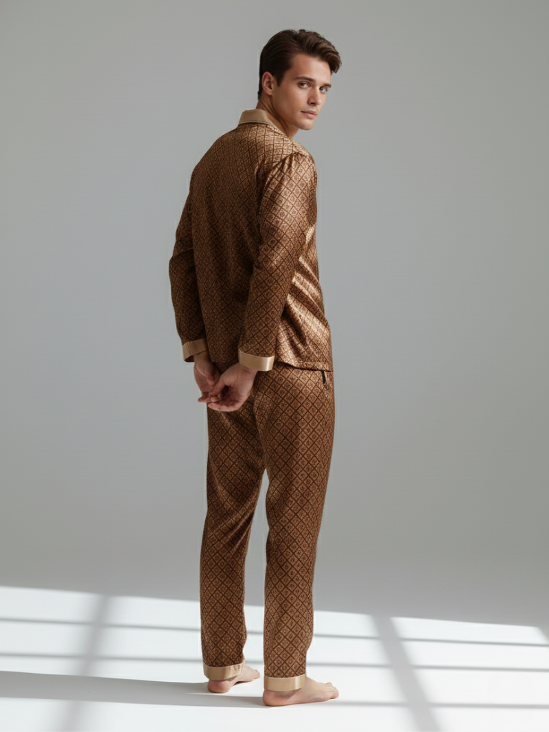 Men’s Silk-Feel Pajama Set – Lightweight Long & Short Sleeve Sleepwear for All Seasons