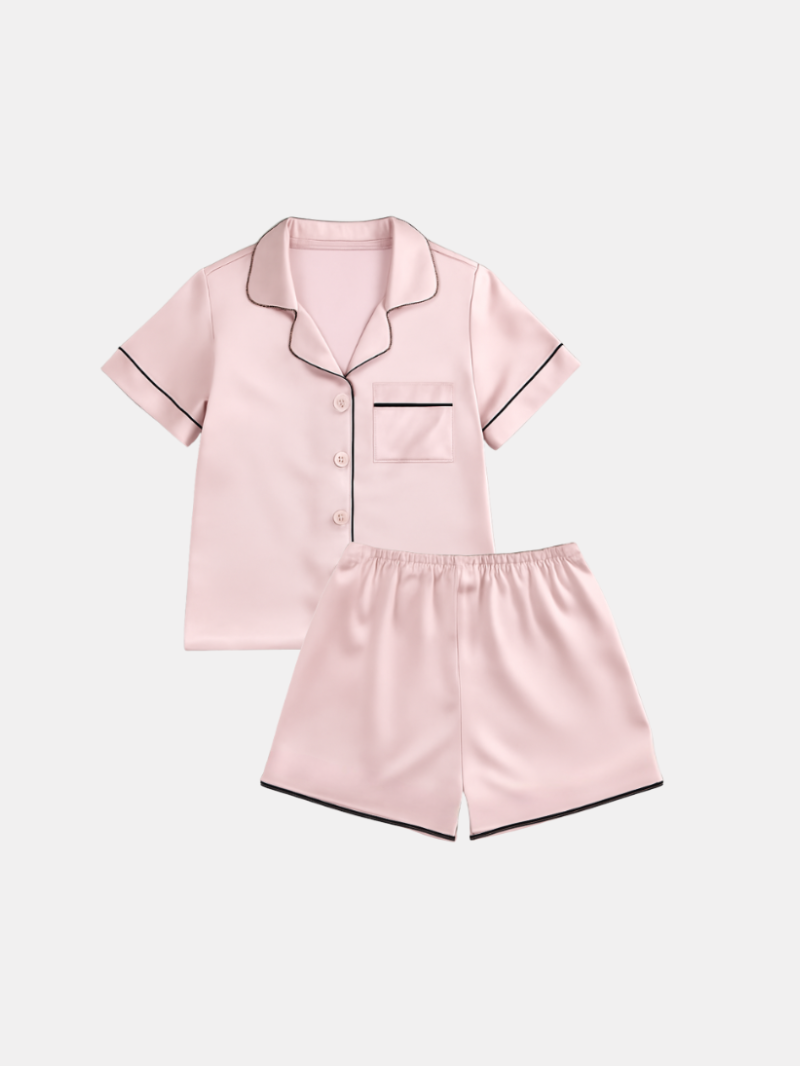 Children’s 100% Mulberry Silk Pajama Set – Short Sleeve Shirt & Shorts Sleepwear