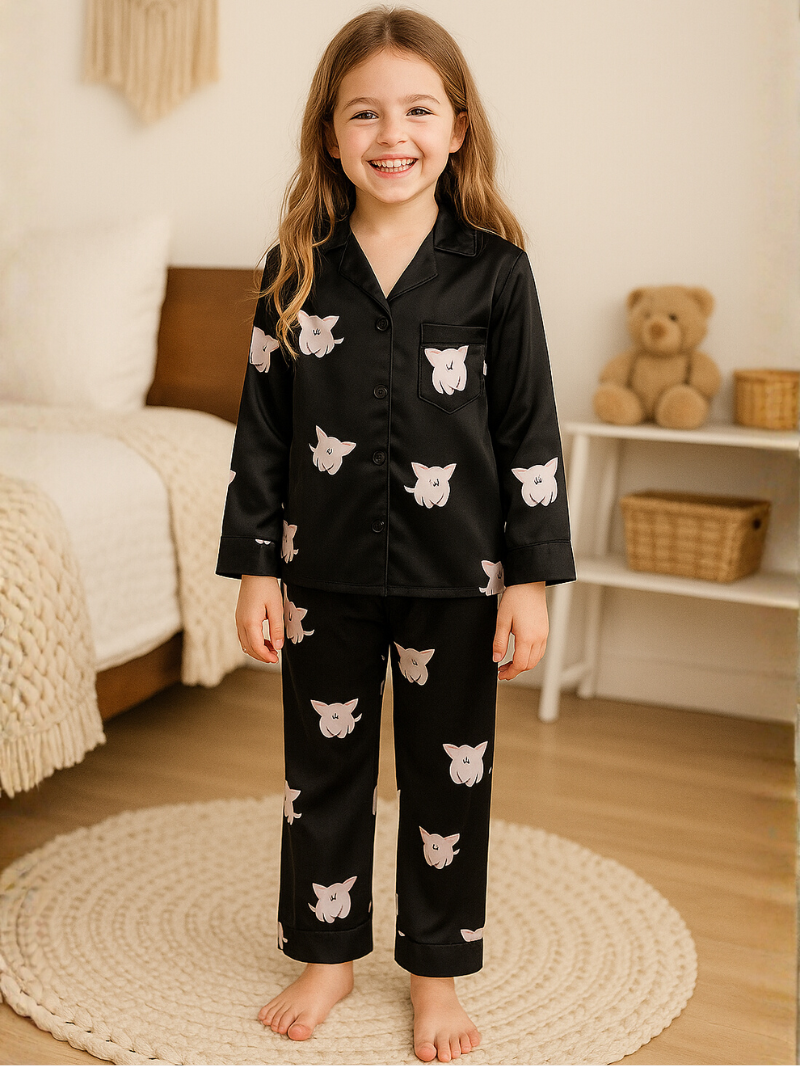 Children’s Ice Silk Pajamas – Long Sleeve Homewear Set for Boys & Girls